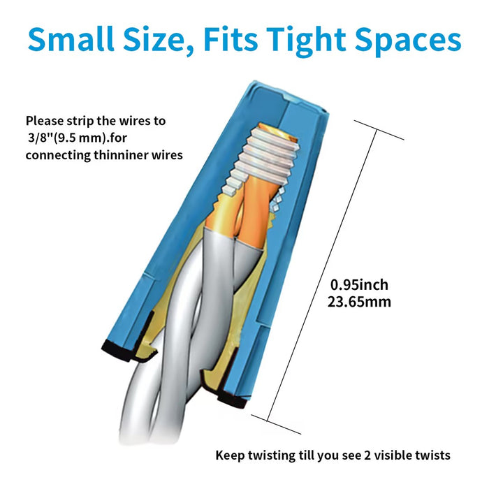 Small waterproof wire nut ideal for compact splicing spaces, showcasing its slim design.
