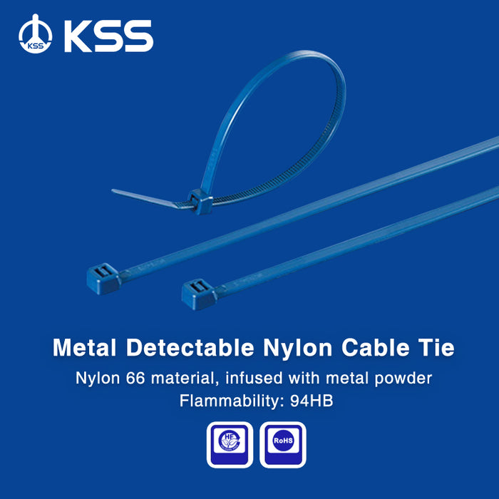 Premium Quality KSS CV-100MD Self-Locking Metal Detectable Nylon 66 2.5mm Cable Ties 100/Pack Blue Anti-Theft Buckle Industrial