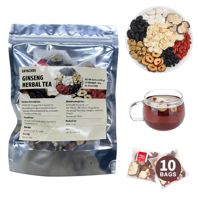 Sayachee Ginseng Five Treasures Tea | 6-in-1 Natural Herbal Blend Pyramid Tea Bags (10 Packs) – Boost Energy & Daily Wellness