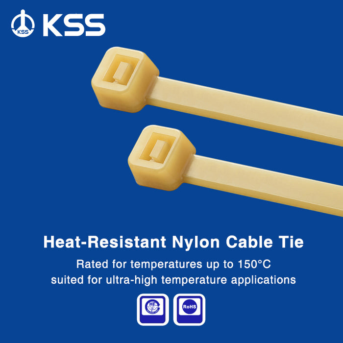 Best Quality Industrial KSS Heat-Resistant Nylon 66 94V-2 Fire Rating Self-Locking Light Yellow 150mm Length Cable Ties