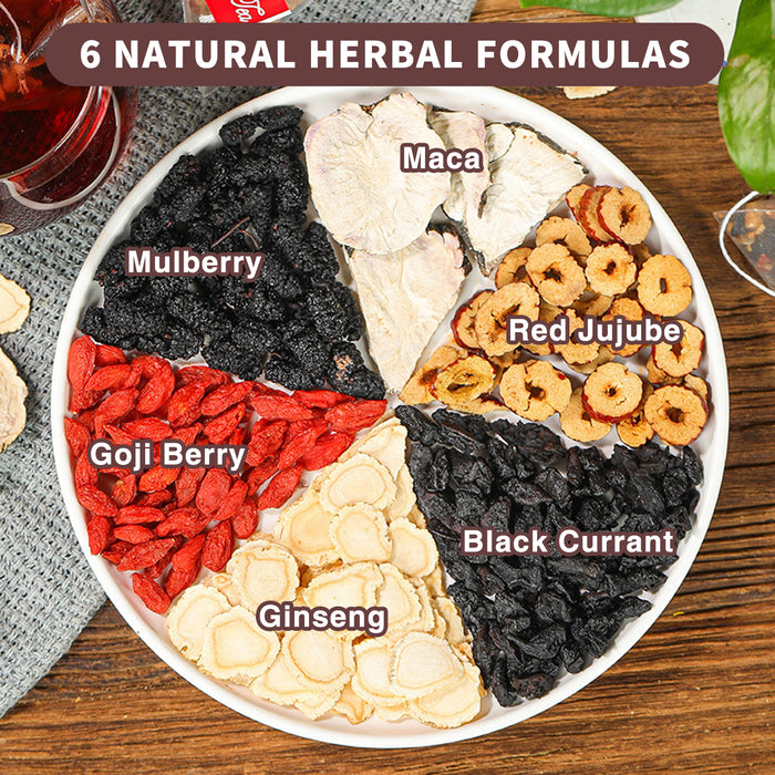 Sayachee Ginseng Five Treasures Tea | 6-in-1 Natural Herbal Blend Pyramid Tea Bags (10 Packs) – Boost Energy & Daily Wellness