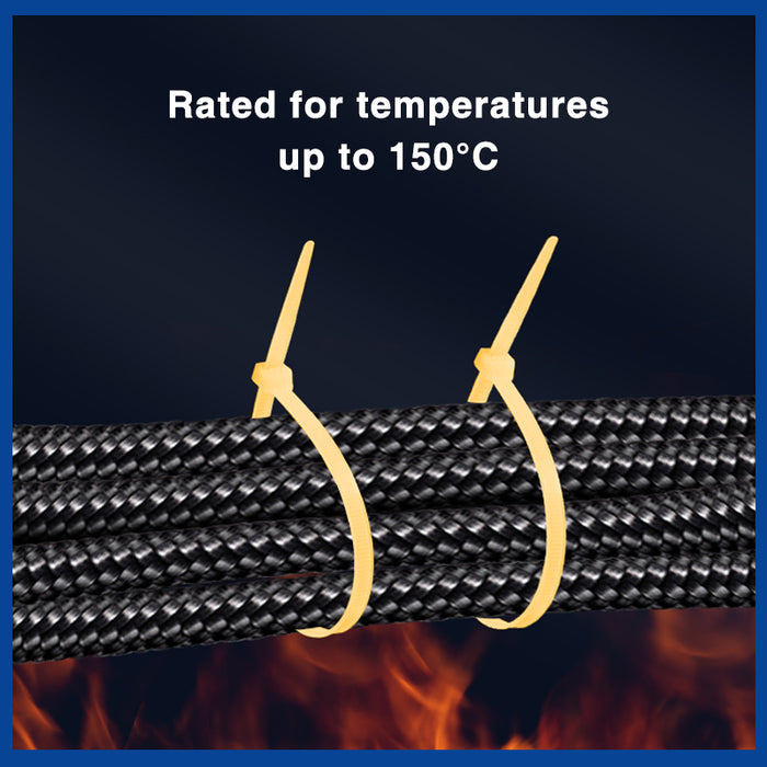 Best Quality Industrial KSS Heat-Resistant Nylon 66 94V-2 Fire Rating Self-Locking Light Yellow 150mm Length Cable Ties