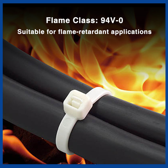 KSS CV-100V0 White Flame-Retardant Nylon 66 Cable Ties 100mm | 10 Packs × 100 PCS