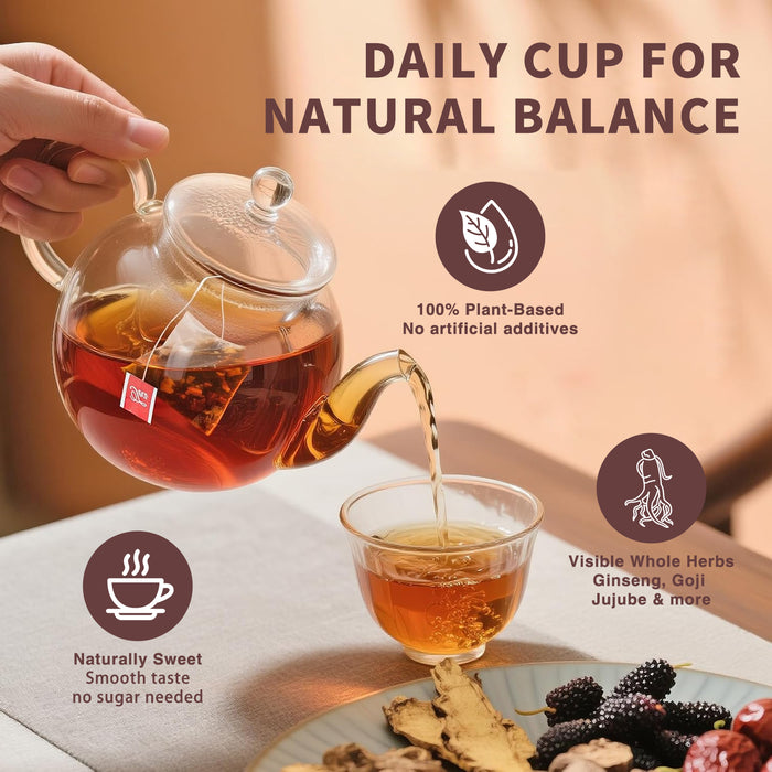 Sayachee Ginseng Five Treasures Tea | 6-in-1 Natural Herbal Blend Pyramid Tea Bags (10 Packs) – Boost Energy & Daily Wellness