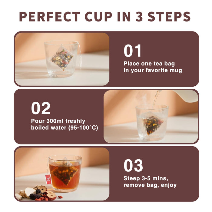 Sayachee Ginseng Five Treasures Tea | 6-in-1 Natural Herbal Blend Pyramid Tea Bags (10 Packs) – Boost Energy & Daily Wellness