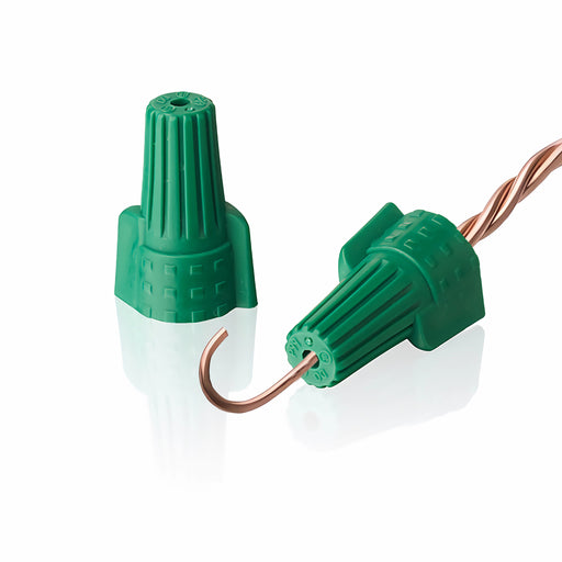 Green wire nuts with grounding wire insertion showcasing secure electrical grounding solutions