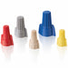 Assorted Dicio winged wire nuts in blue, tan, red, gray, and yellow for various AWGs