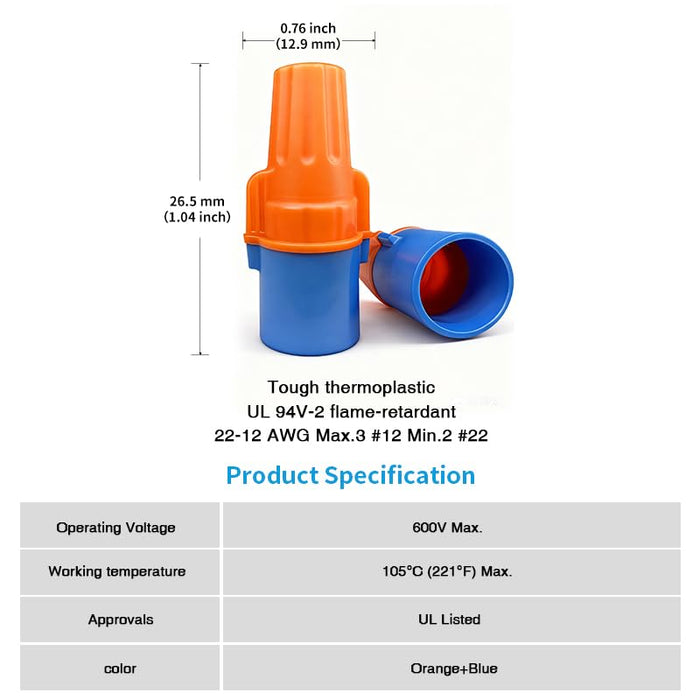 Dicio Orange/Blue Winged Wire Connectors 22-12 AWG | 7500 PCS/Box | ORBL