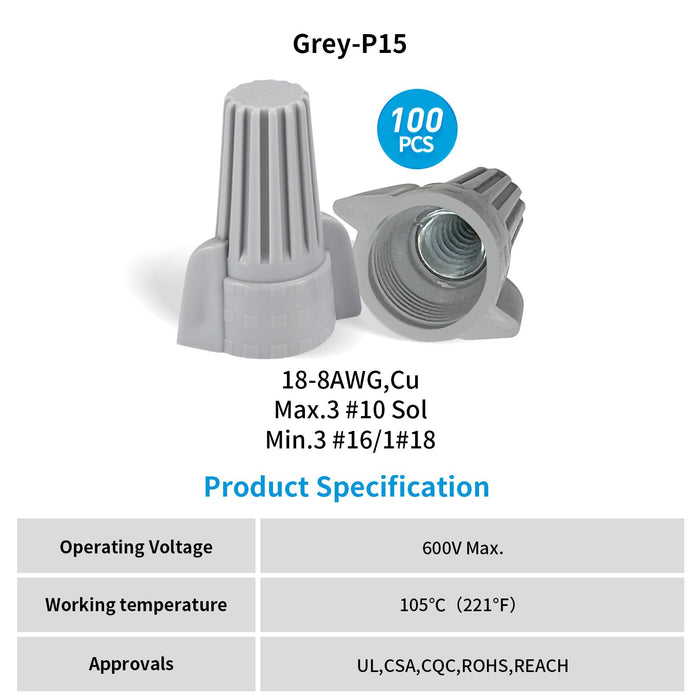 Dicio Gray Winged Wire Connectors 18-8 AWG | 2500 PCS/Box | P15