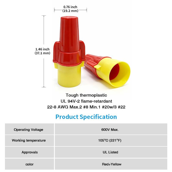 Dicio Red/Yellow Winged Wire Connectors 22-8 AWG | 3000 PCS/Box | RDYW
