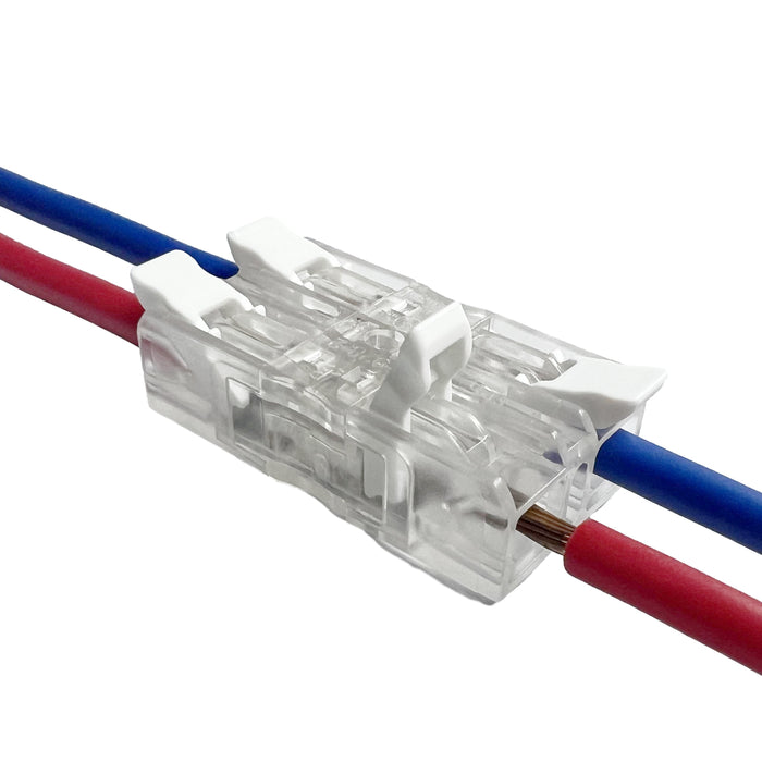 4-way Dicio inline splice connector with transparent body, showcasing wire compatibility.