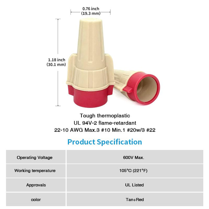 Dicio Tan/Red Winged Wire Connectors 22-8 AWG | 4000 PCS/Box | TNRD