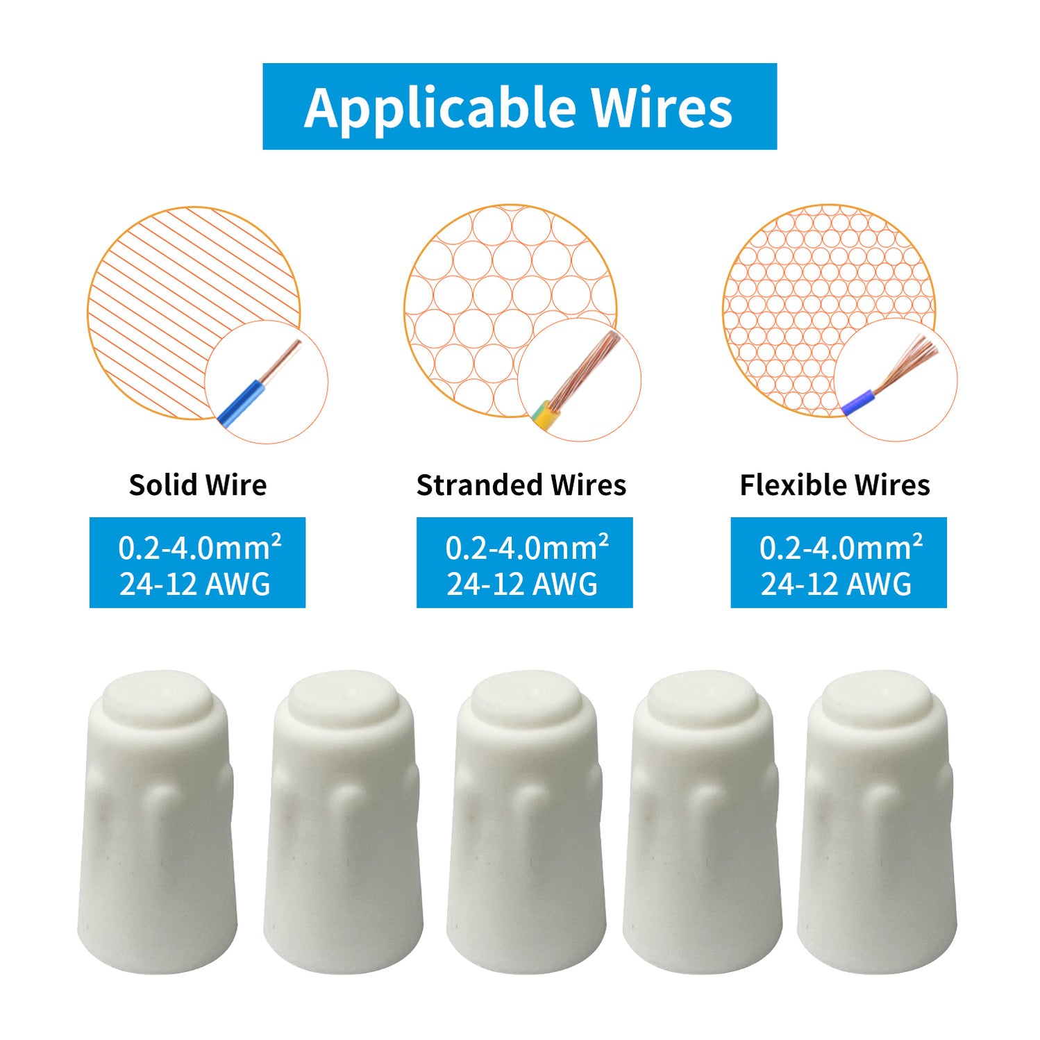 50pcs Ceramic Wire Connectors – High Heat Twist Caps for 14–22 AWG ...