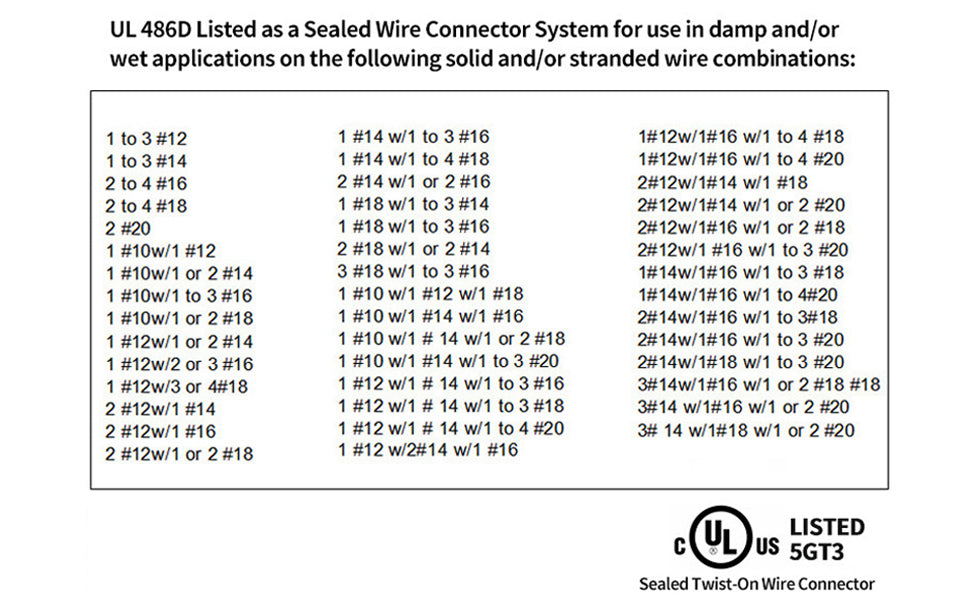 R3 UL-listed wire combinations for UL486D