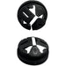 Two black plastic components on a white background