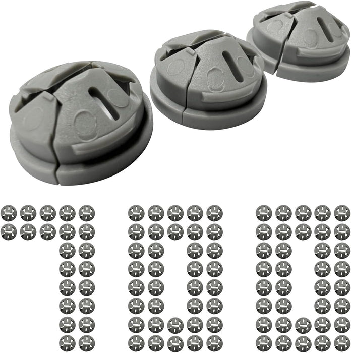 Set of gray plastic components on a white background