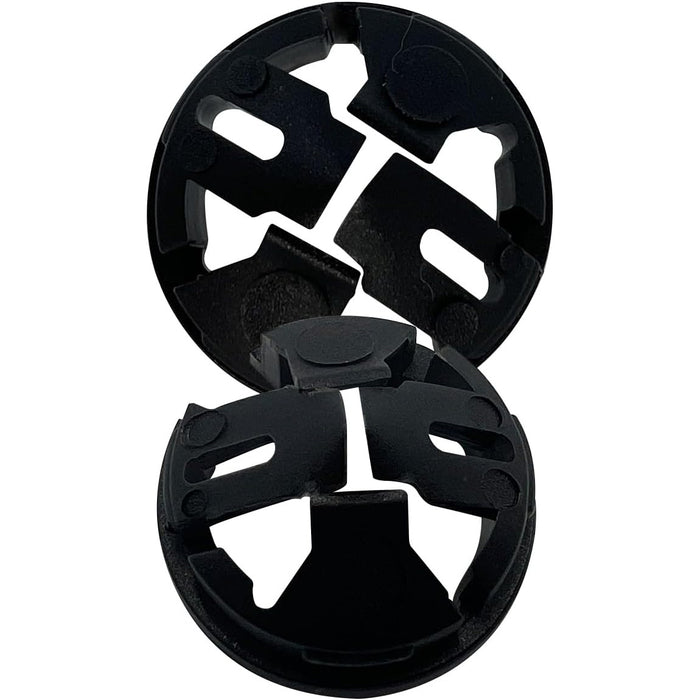 Two black plastic rings on a white background