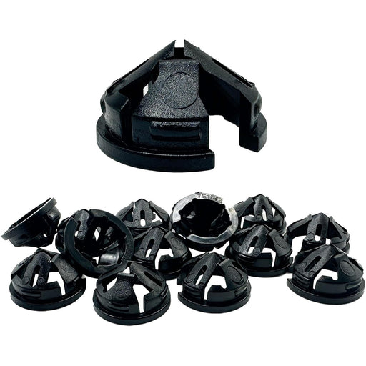Set of black plastic components on a white background