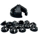 Set of black plastic components on a white background