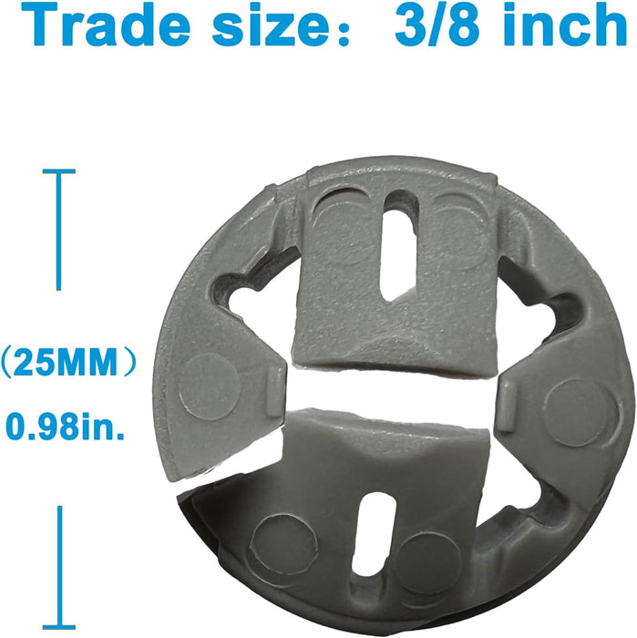 Gray metal lock washer with measurement details on a white background