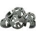 Stack of gray plastic clips on a white background