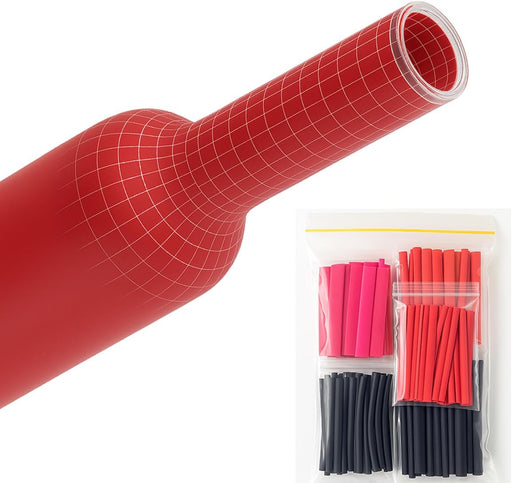 Red heat shrink tube with a clear package of assorted colors on a white background