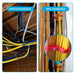 Before and after installation of cable management system with colorful cables.