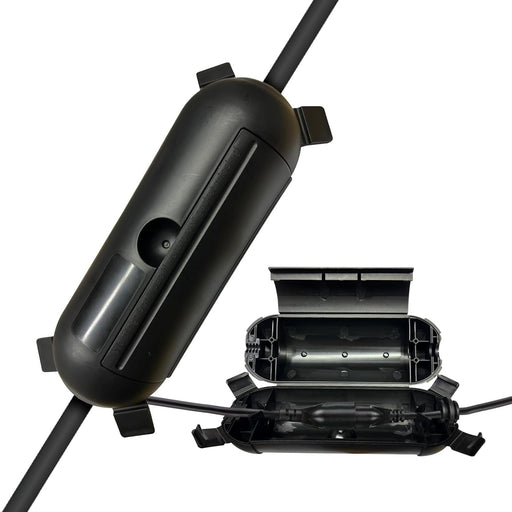 Black Extension Cord Cover with a cylindrical component on a white background