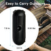 Black Extension Cord Cover being shown with measurements and a person opening a suitcase outdoors.
