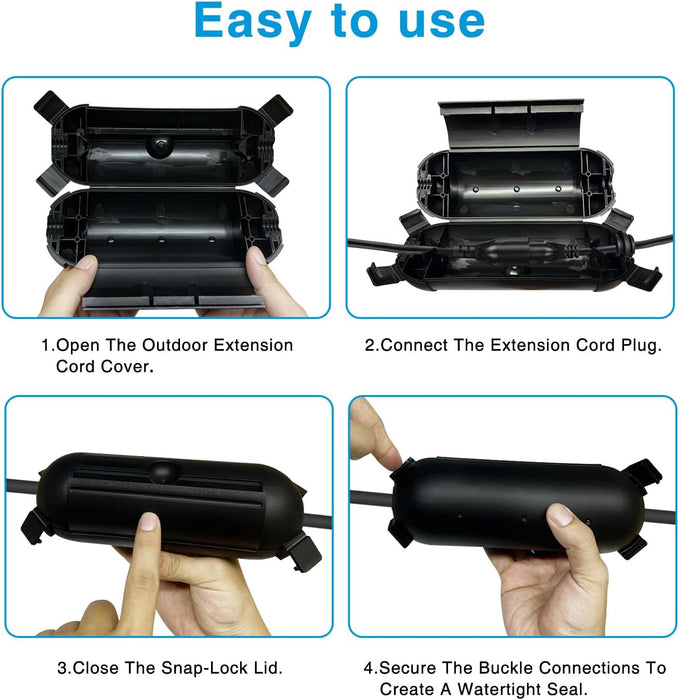 Step-by-step guide on how to use an outdoor extension cord with a snap-lock lid.