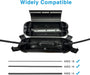 Black electrical cable gland with wires labeled AWG 18, AWG 16, and AWG 14 on a white background.